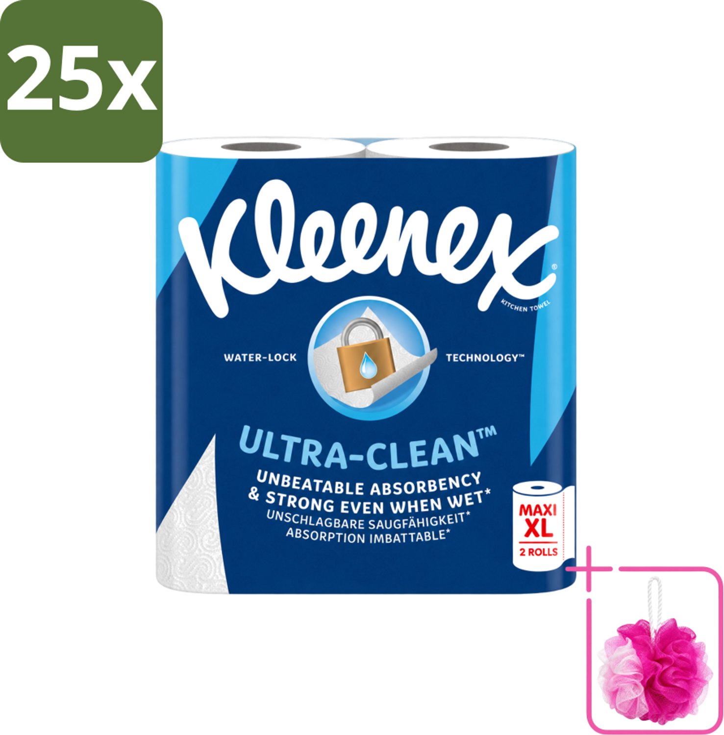 25 x Kleenex - Keukenpapier - Ultra Clean - Maxi XL - Absorberend - 2 Rollen - Bulkverpakking - Kleenex Keukenpapier - Douchemop - Keukenpapier