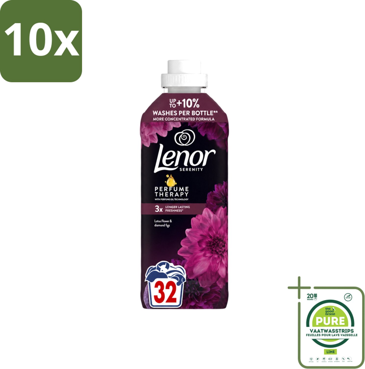 10 x Lenor – Wasverzachter – Lotus Flower & Diamond Figs – 32 Wasbeurten – 675 ml - Grootverpakking - Vaatwasstrips - Wasverzachter - Wasmachine - Geur - Wasbeurt - Kleding Verzachten