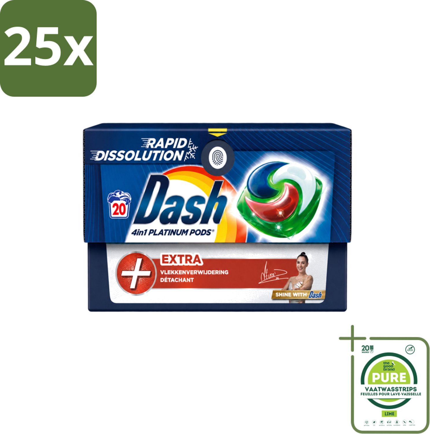 25 x Dash – Wasmiddel Pods 4-in-1 Platinum – Extra Vlekkenverwijdering – 20 Capsules - Grootverpakking - Vaatwasstrips - Wasmiddelcapsules - Krachtige Wasmiddel - Vlekverwijdering - Kleurbehoud - Frisheid