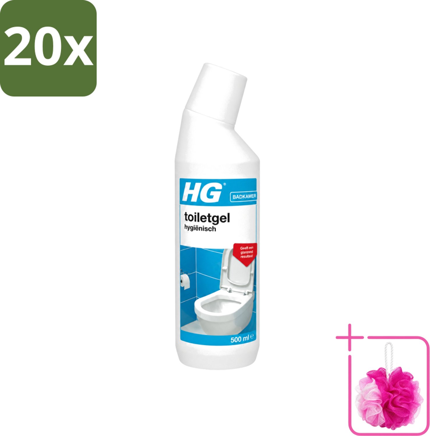 20 x HG - Badkamer - Toiletgel Hygiënisch - Geeft Een Glanzend Resultaat - 500 ml - Bulkverpakking - Toiletgel - Douchemop - Hygiëne