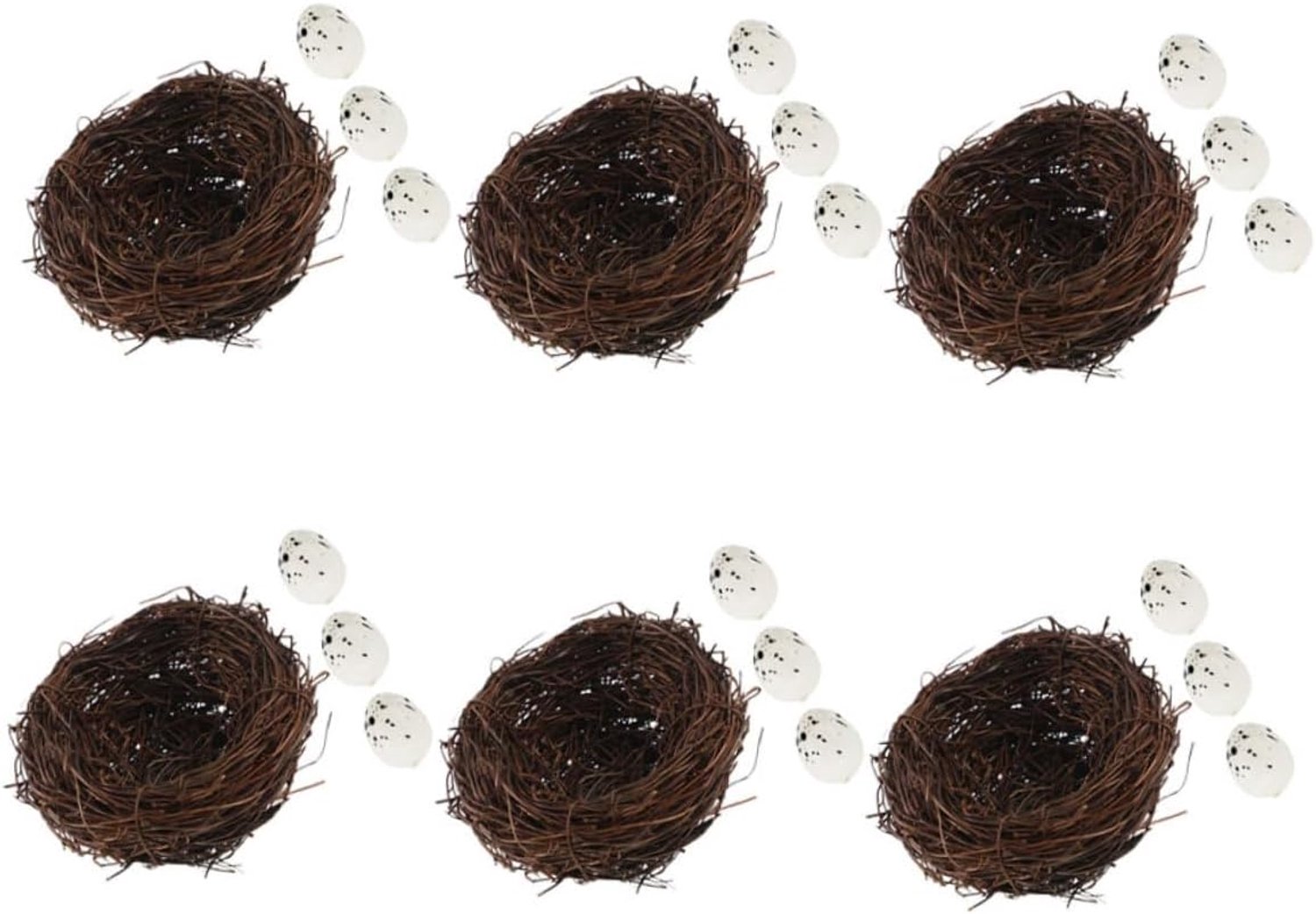 6-Delige Set Delige Handgeweven Rotan Vogelnesten met Eieren Weerbestendige Decoratie voor Rustiek Modern Ontwerp voor Veelzijdige Sfeerverhoging