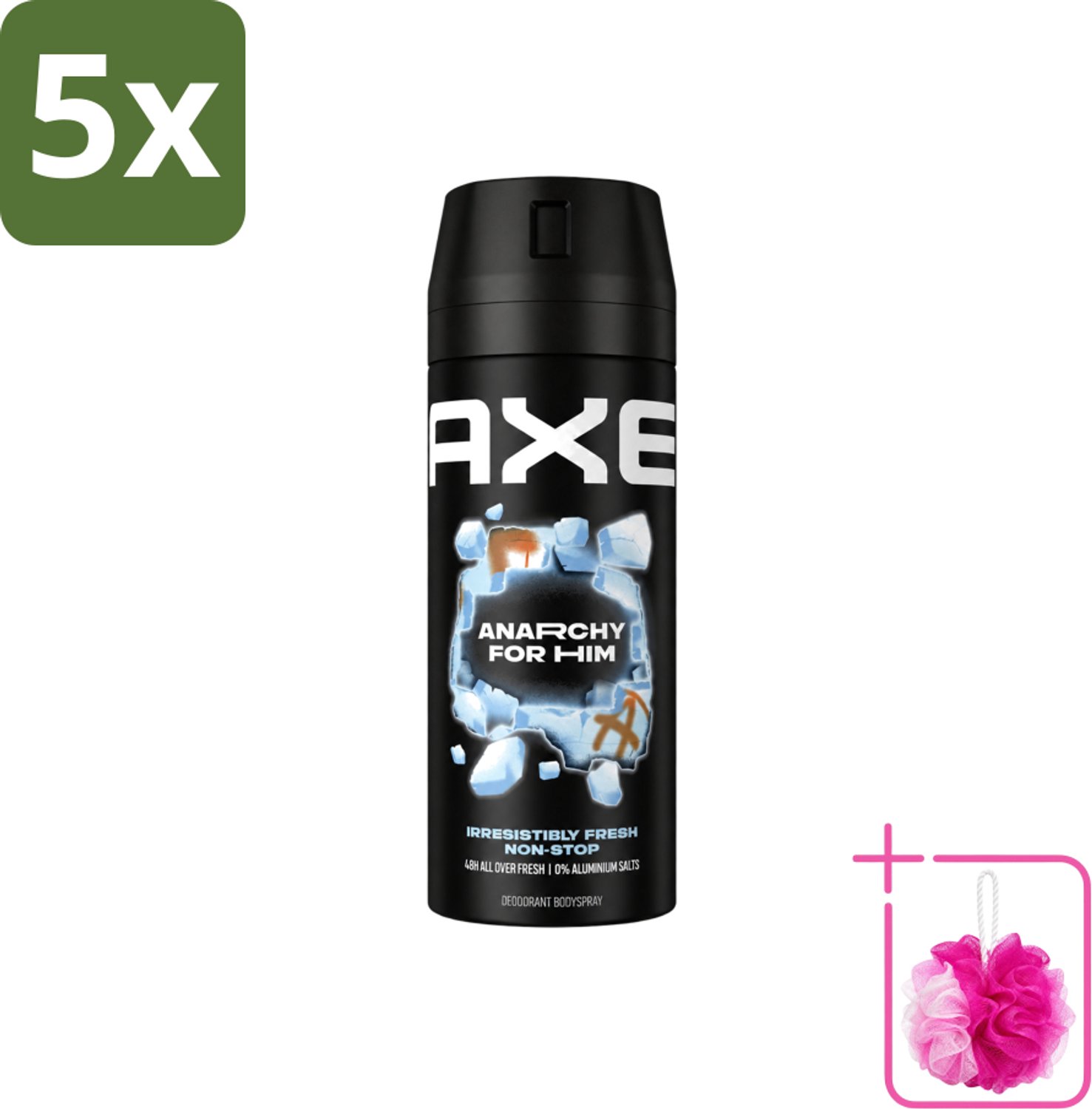 5 x Axe - Deodorant Bodyspray - 48hrs Fresh - Anarchy for Him - Dark Pomegranate & Sandalwood - 150 ml - Bulkverpakking - 48 uur frisheid - Douchemop - Deodorant bodyspray