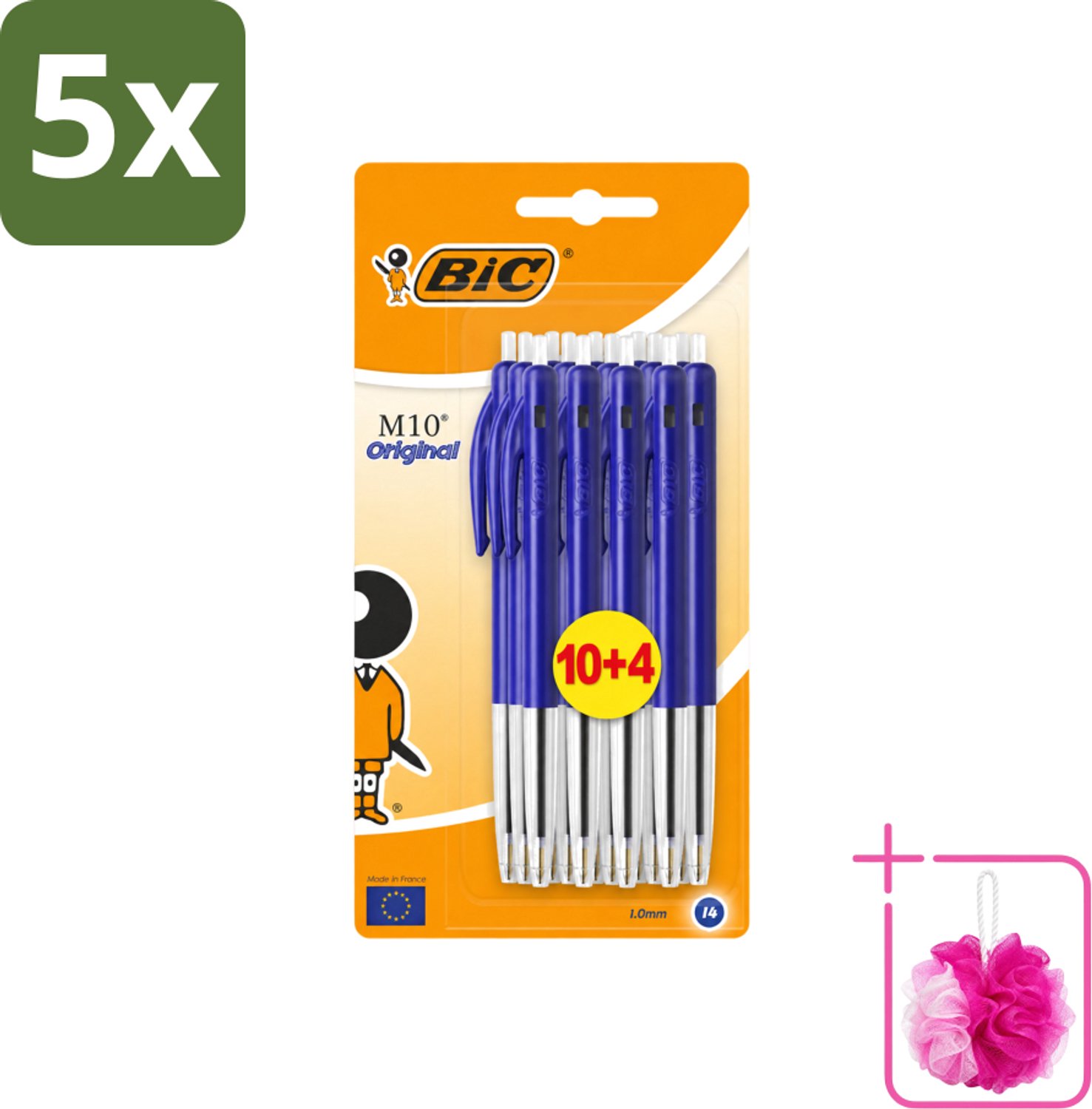 5 x BIC - M10 Original - Balpennen met Kliksysteem - Blauw - 1 mm Punt - 14 Pennen - Bulkverpakking - Balpen - Douchemop - Schrijfset