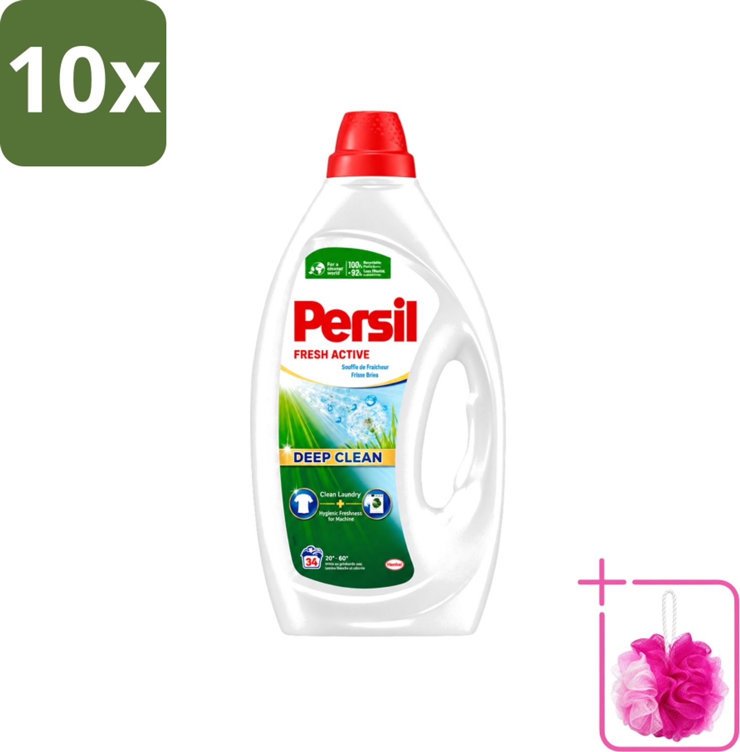 10 x Persil Fresh Active - Vloeibaar Wasmiddel - Witte en Gekleurde Was - Frisse Bries - 34 Wasbeurten - Bulkverpakking - Wasmiddel - Douchemop - Frisse bries