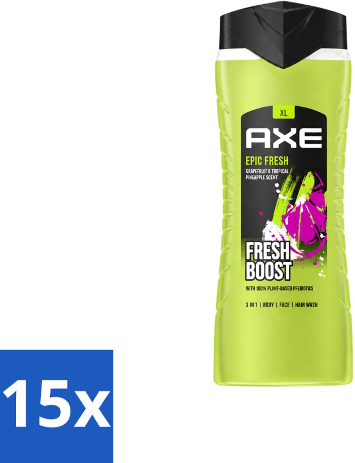 15 x AXE – Douchegel – Epic Fresh Fresh Boost 3-in-1 – 400 ml - Voordeelverpakking - 15 stuks