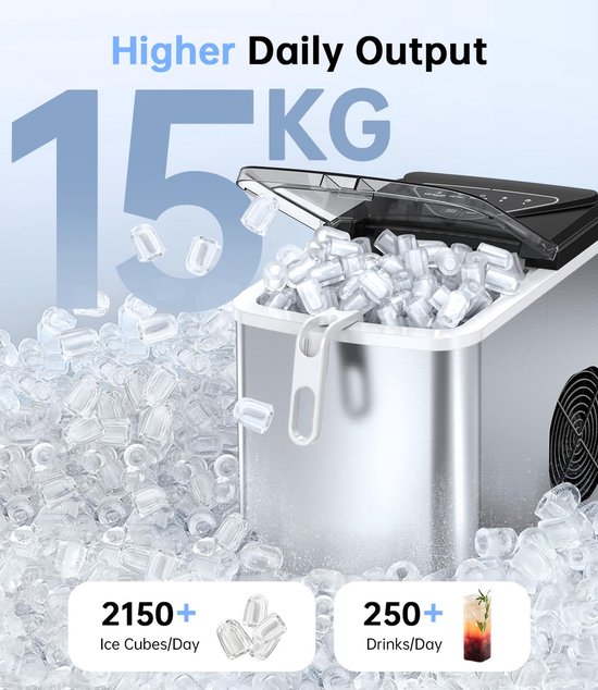 IJsblokjesmachine 15 kg per dag - Snelle ijsproductie in 6 minuten - Aanrecht ijsmachine met 2L watertank - Zelfreinigende functie - Draagbare ijsmaker met ijsmandje en schepje - Voor thuis, feestjes en camper — afbeelding 3