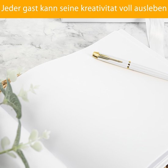 Gastenboek voor bruiloft, bruiloftsboek, gastenboek, babyshower, gastenboek, gastenboek, verjaardag, doop, gastenboeken, 100 blanco pagina's, bruiloftsgastenboek met stift, wit — afbeelding 3