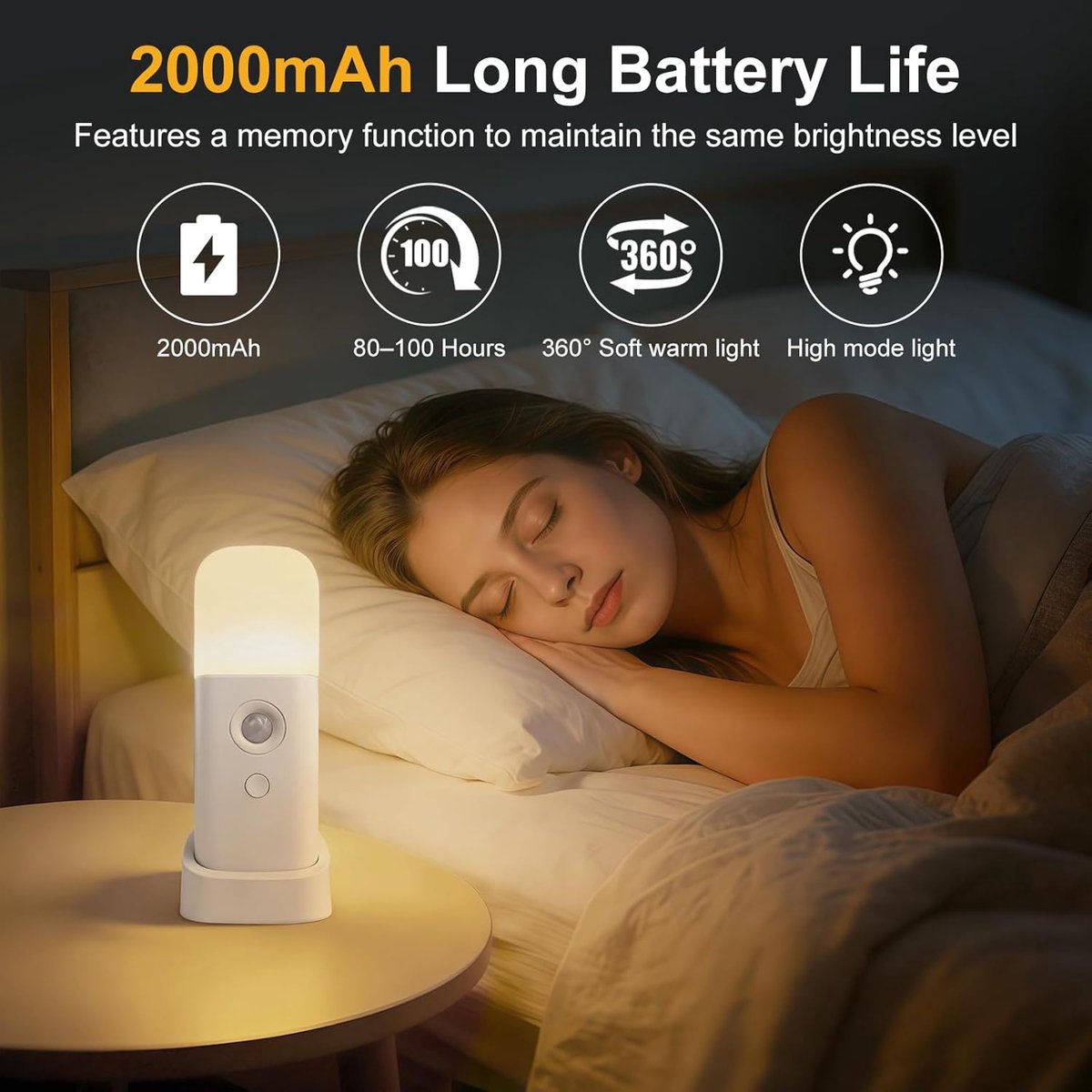 Motion Sensor Nachtlicht, dimbare nachtverlichting met 5 helderheidsniveaus, 2000mAh oplaadbare batterij bedieningslicht, draagbare bewegingssensor licht voor kinderen, slaapkamer — cadeau in Wonen & Interieur - foto 2