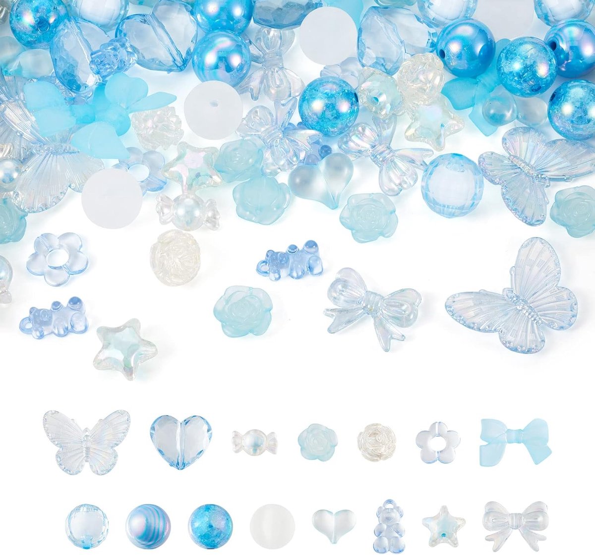 Kralen, Kawaii hart vlinder snoep bloem boog ronde bulk kralen voor doe-het-zelf armbanden kettingen sleutelhangers sieraden maken, diep hemelsblauw