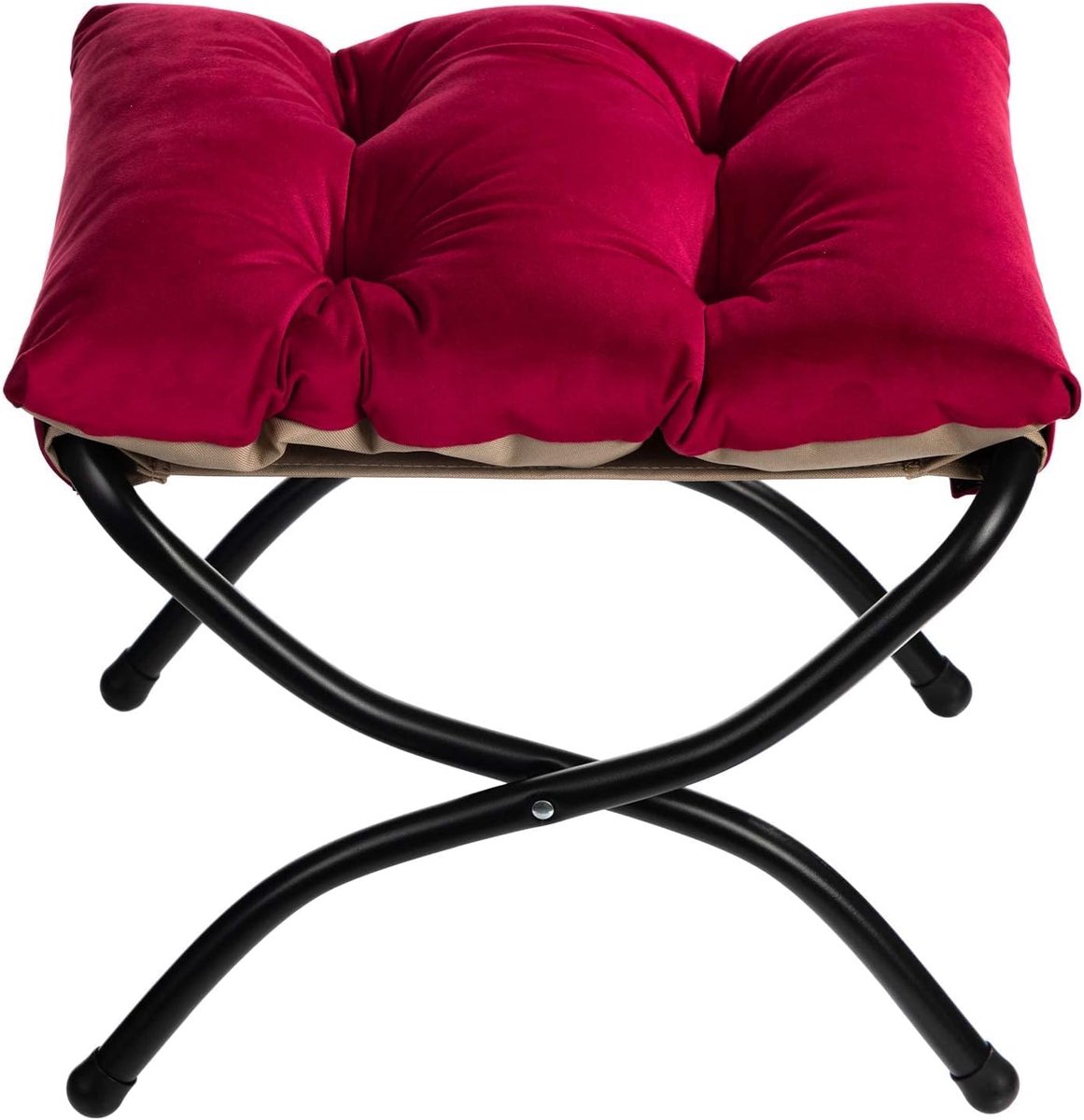 Voetenbank Opvouwbare Voetensteun Kruk met Metalen Poten, Kleine Ottomaanse Fluwelen, Rood(47cm* 36cm* 36cm) | Zitkruk met metalen poten, afneembaar, gevoerde zitting, fluweel, voor binnen en buiten, rood