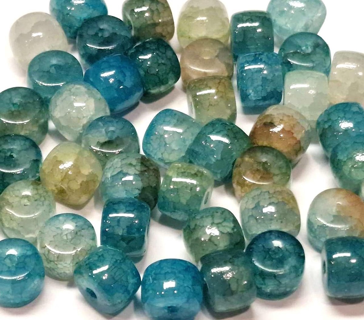 Kralen, agaatsteen, drakenpatroon, vatkralen, 8 mm, halfedelstenen natuursteen met gat om te rijgen, voor het maken van sieraden (blauw)