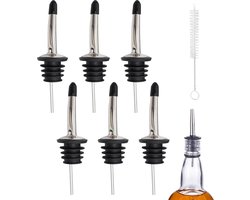 6 Roestvrij Staal Freeflow Pourer Met Stofdoppen En 1 x Reinigingsborstel,Vrijstroom-Oliestop Schenktuit,Fles Schenken Spirit Pourer, Wijnstopper Voor Wijn Olijfolie Koffie Siroop Azijn