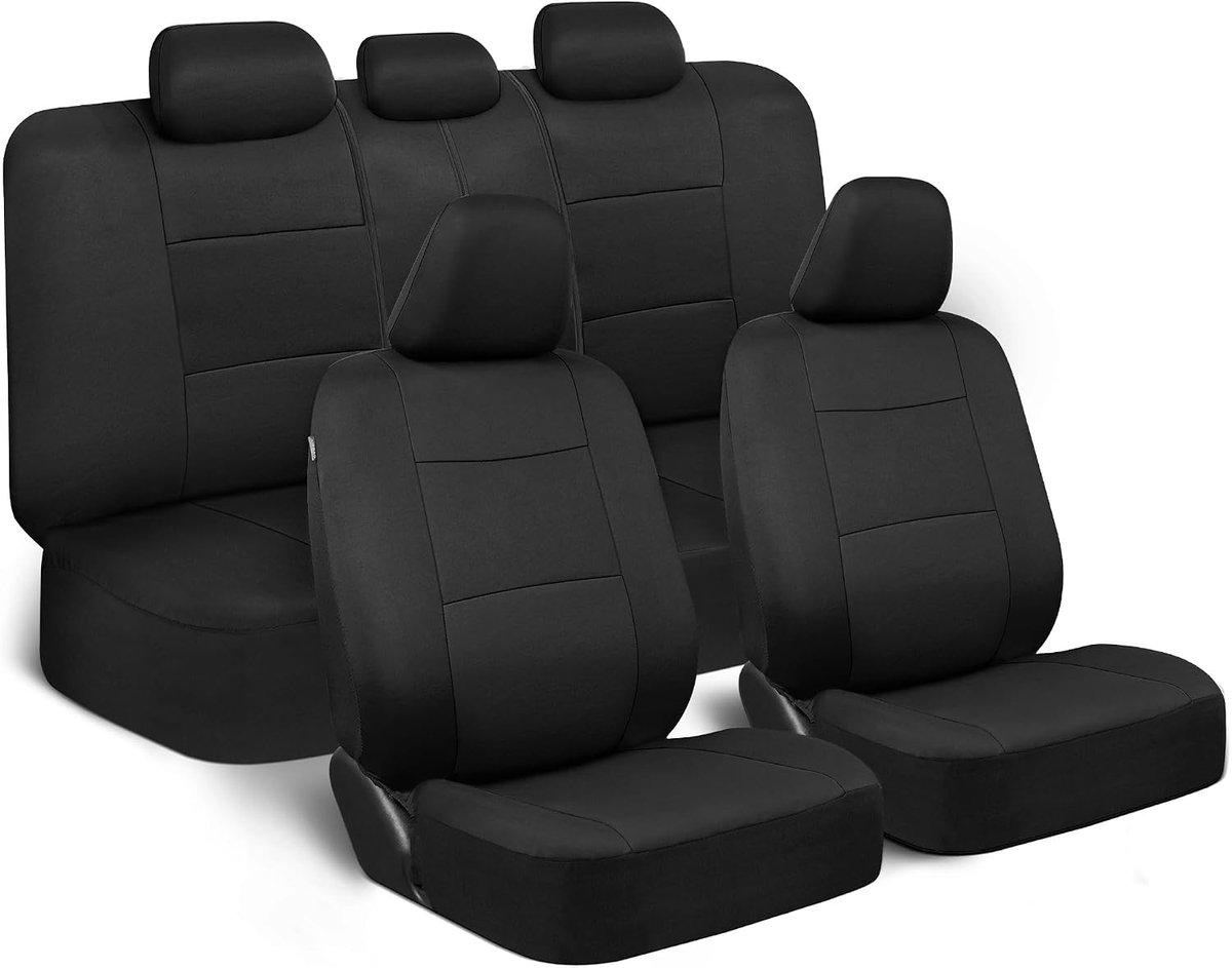 PolyPro Stoelhoezen, volledige set in effen zwart, voor en achterbank, eenvoudig te installeren voor vrachtwagens, bestelwagens, SUV's, auto's