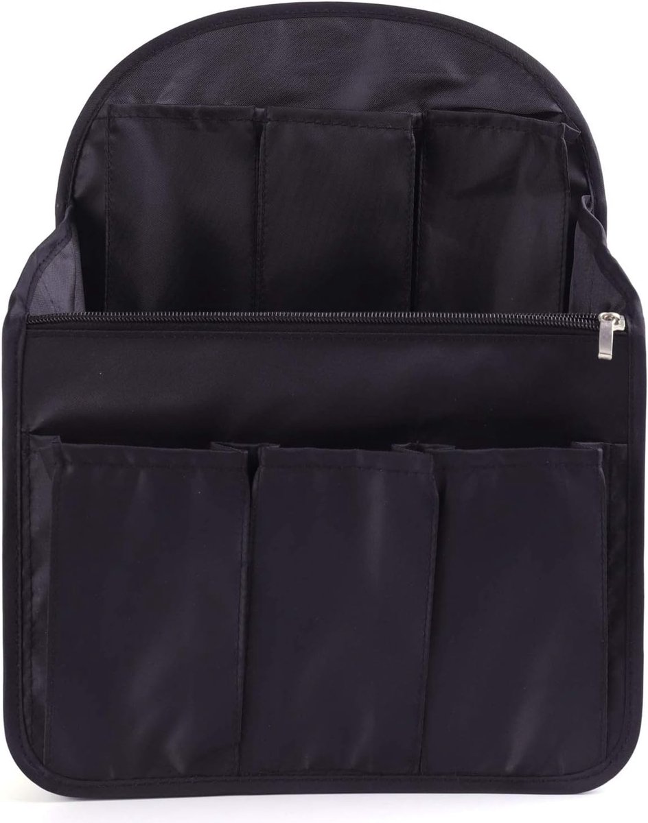 nylon bag in bag organizer, tasorganizer voor rugzak, organizertas, groot genoeg voor A4-papier, klein formaat, Zwart-L, L-(27x14x35cm)