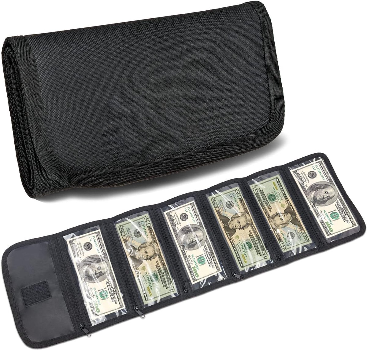 Geld portemonnee, organizer voor contant geld met 6 zakken met rits, multipack tas, rekening organizer, envelop portemonnee tas kleine reishouder budgettering, ontvangst, coupons en tips