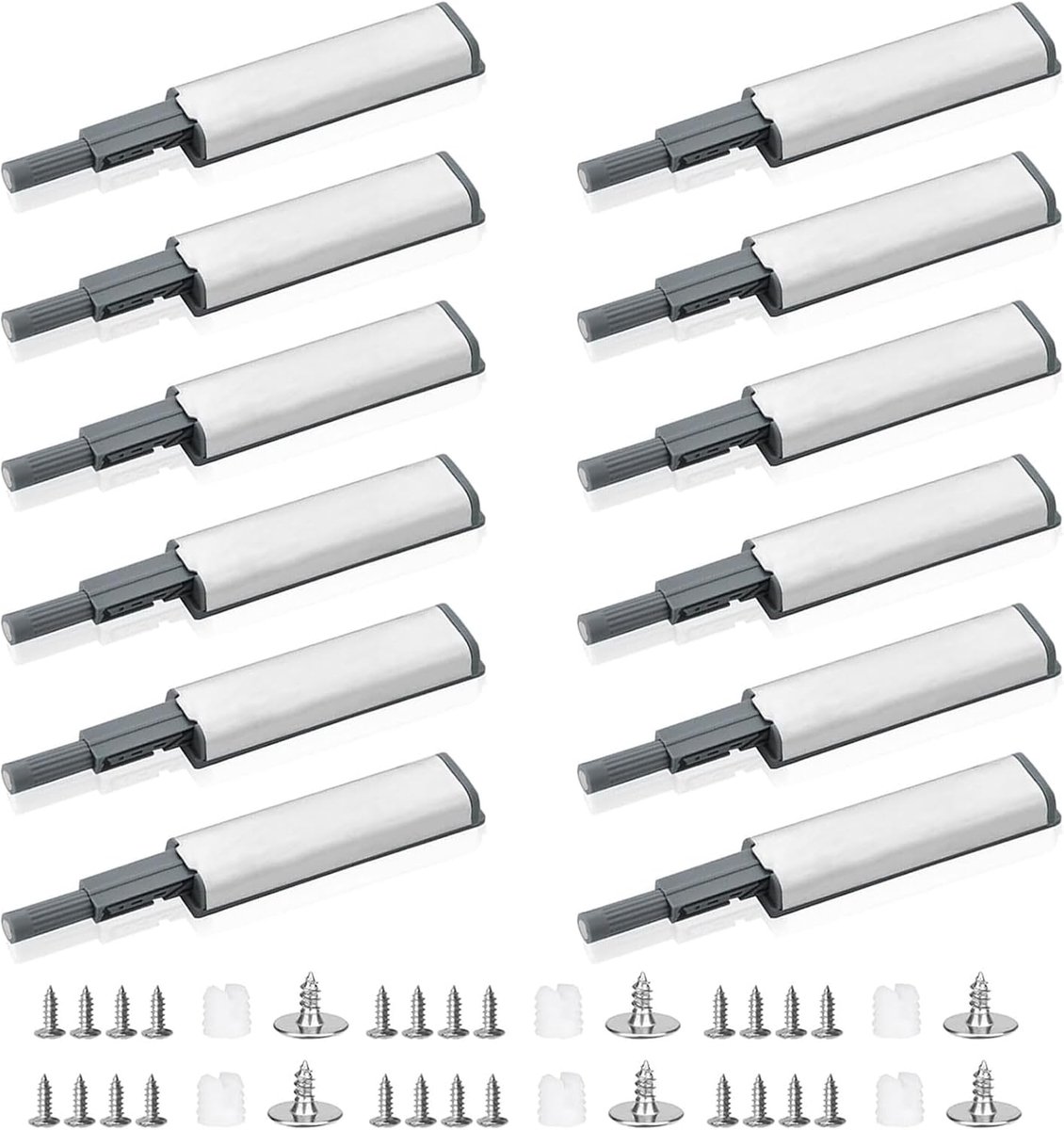 12 stuks drukdeuropeners, push-to-open magneten, kastdeurdemper, heavy duty, touch-deuropener, zilveren drukdeuropener, deurdemper voor laden, cabineopeners