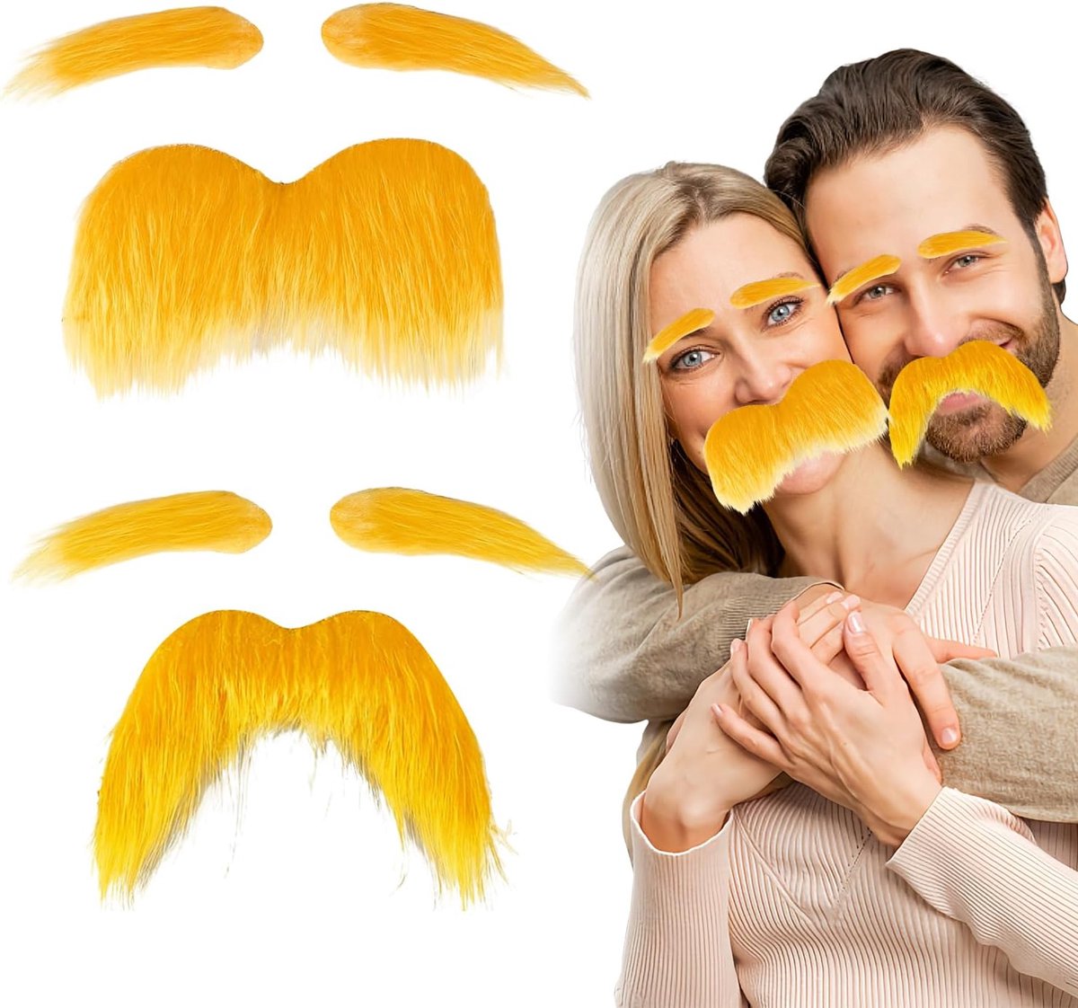 2 Stuks Zelfklevende Nepbaard en Wenkbrauwen, Orange | Lorax Kostuum | Grappige Oude Man Kostuumstickers | Halloween en Kerst Cosplay Feest (Set C)