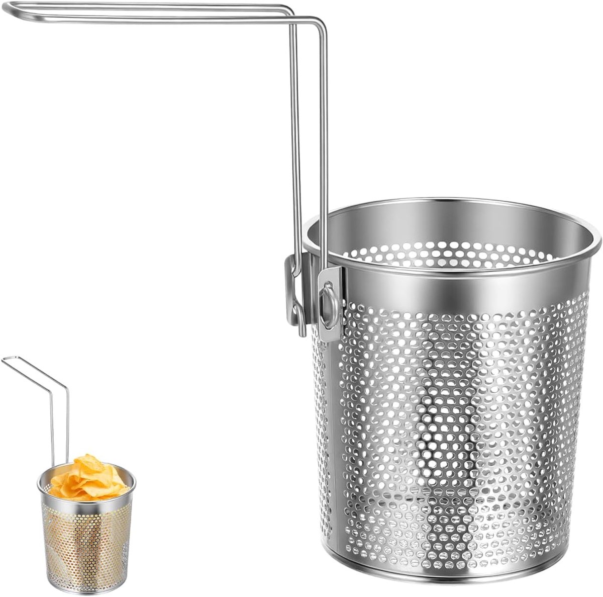 Roestvrijstalen opvouwbare pastamachine met handvat, pastamand voor kookpan, mesh-zeef voor pasta, knoedels, groenten en frituren, 25 cm
