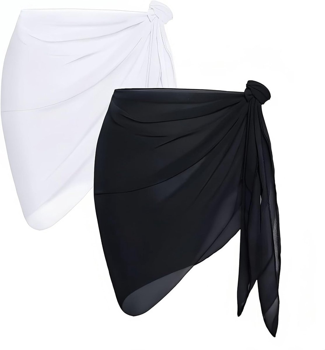2-delige strandwrap voor vrouwen Sarong, bikini rok omslag, dames strand pareo, sarong om een bikini te bedekken (Zwart, Wit)