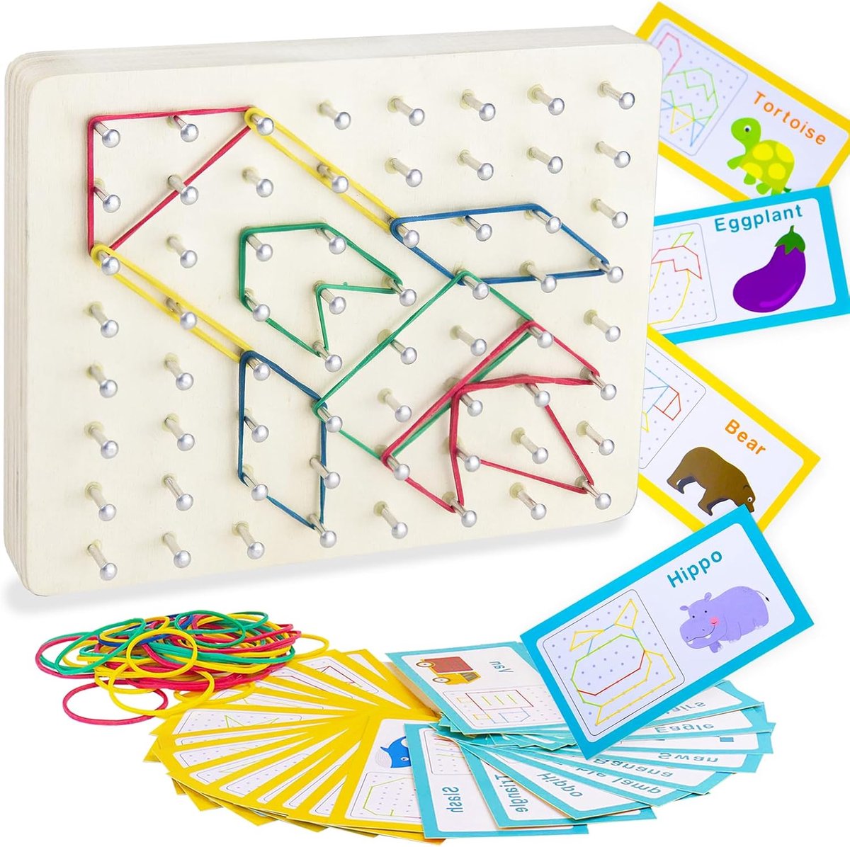 SnelShoppen - Montessori Geoboard Speelgoed voor Kinderen van 3-6 Jaar, Houten Educatief Speelgoed voor Ruimtelijk Denken en Creativiteit, Perfect Cad