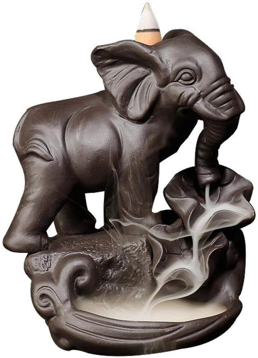 Schattige Olifant Backflow Wierookhouder van Keramiek met Waterval Effect - Inclusief 20 Wierookconen voor Thuisdecoratie en Cadeau
