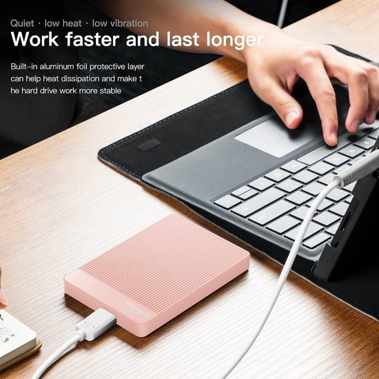 Externe Harde Schijf 500 GB - USB 3.0 HDD - Ultra Slim, Stil en Draagbaar - Plug & Play - Roze — afbeelding 2