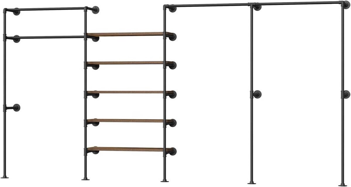 SureDeal® - Garderobestang - Wandmontage - Gemaakt industrieel metaal - Zwart - Vintage bruin - 373x33,5x186 cm