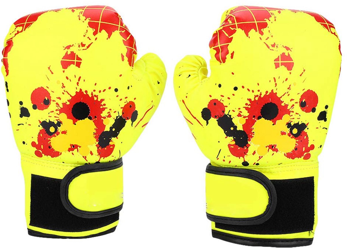 SnelShoppen - Bokshandschoenen voor Kinderen 2-11 Jaar, Vechthandschoenen Muay Thai Kickboksen Geel, Training, Sport, Veilig, Comfortabel, Maat voor J