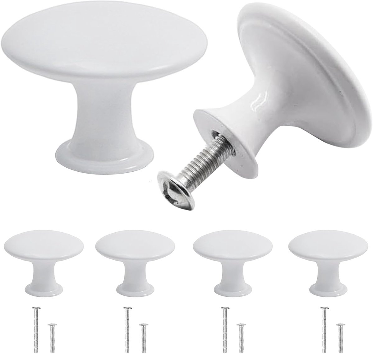 meubelknoppen wit, 30 mm ronde kastknoppen vintage met schroeven, deurknoppen voor lades, meubels, keukenkasten (4) | Roestvrije ladeknoppen voor lades, meubels, keukenkasten, kledingkasten