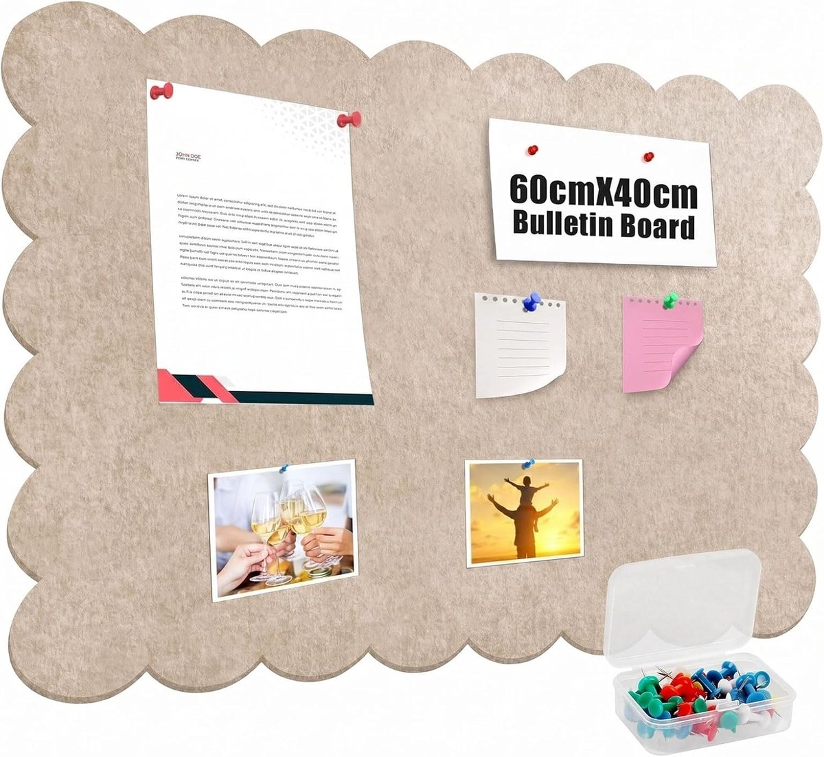 prikbord, golfrand, opvouwbaar, 60 x 40 cm, wandtegels, kurkbord, decoratieve kurkwand van vilt, premium modern prikbord, prikbord voor thuis, kantoor, school, kinderkamer (donkere kameelkleur)