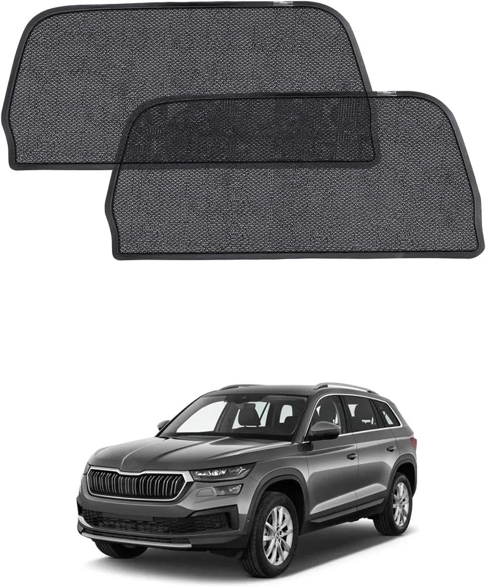 Autozonwering voor Skoda Kodiaq (2017-2024), zonneschermen voor achterste zijramen, ademend, uv-bescherming en warmte-isolatie, beschermende werking voor baby, huisdieren, set van 2