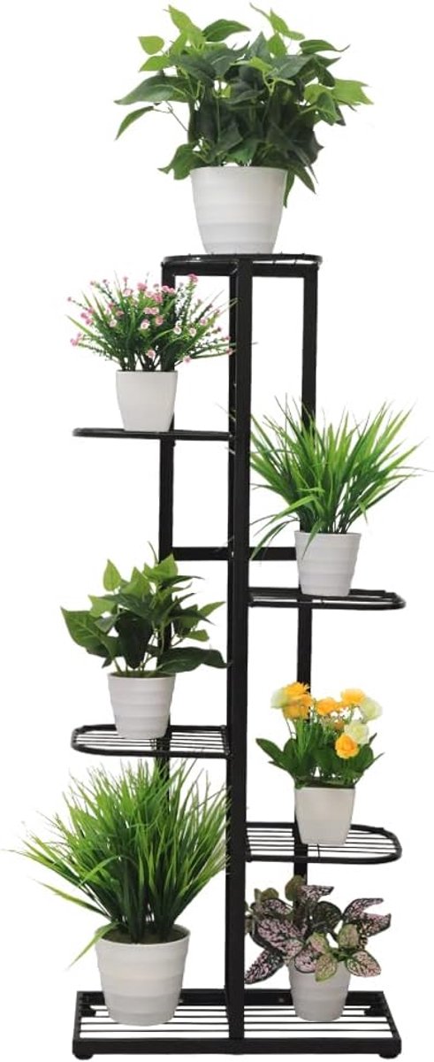 bloemenstandaard met 6 niveaus, bloementrap, moderne plantentrap voor binnen en buiten, tuin, balkon, bloemenrek met meerdere verdiepingen, zwart, plantenstandaard, wit, bloemenstandaard