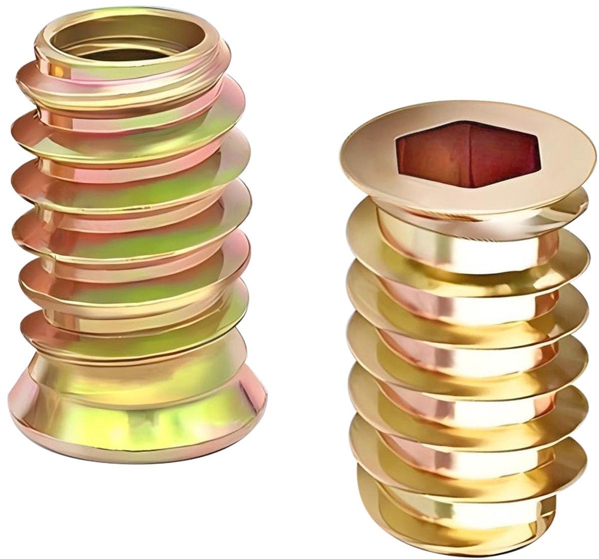 20 Stuks Inschroefmoeren, M10 x 25mm Schroefmoeren, Houten Inzetstuk voor Moeren, Draadinzet voor Assortiment Houten Meubels