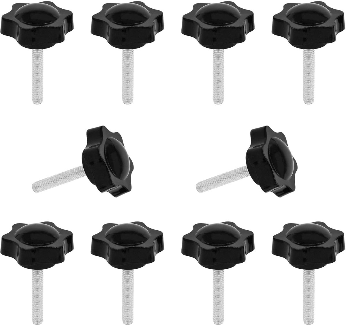 10 stuks klemschroef, sterschroef, M6 x 35 mm, kartelschroeven, schroefdraad, vervangende ster handknop, spanschroef, zwarte handgreep
