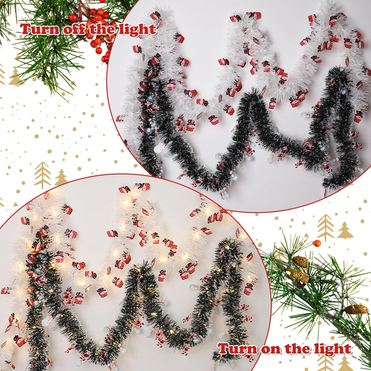 Kerstslinger 500CM, Kerstslinger, Lametta kerstslinger, Kerstdecoratie Lametta kerstboom slinger met verlichting, LED kerstslingers voor binnen en buiten kerstboom – foto 7