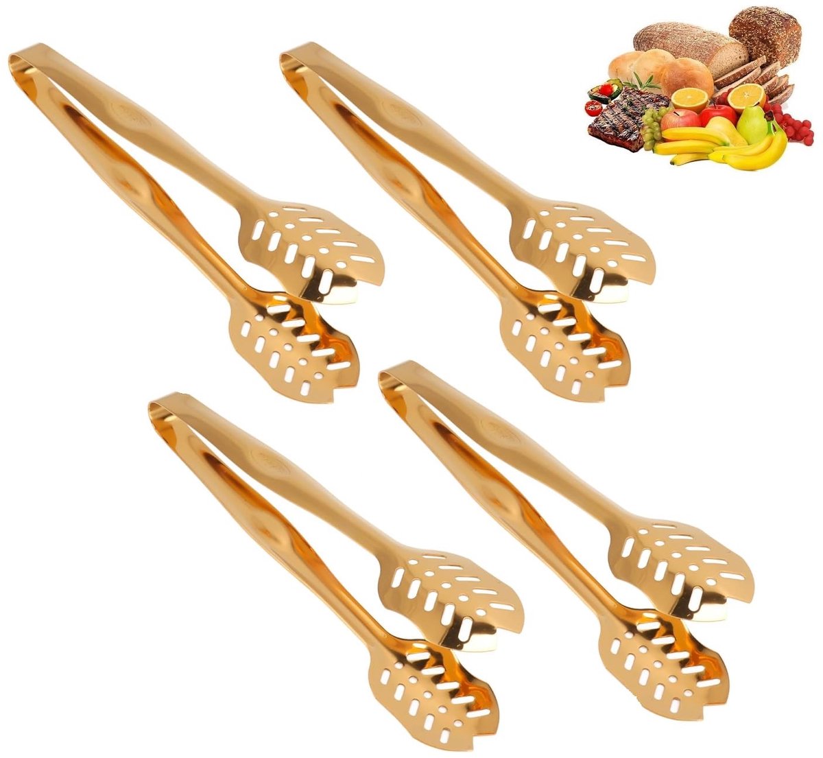 4 stuks serveertangen, keukentang, 25 cm lang, 304 roestvrij staal, gebaktang, suikertang, levensmiddelen, kooktang, saladetang, grilltang voor bruiloft, feest, bar, buffet, barbecue