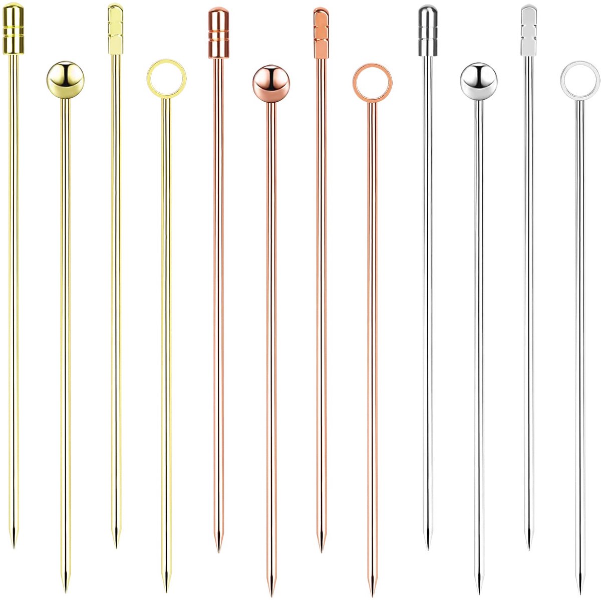 Cocktailspikes van roestvrij staal, 12 stuks fruitstokjes om te drinken, herbruikbaar, meerkleurig, tandenstokers, Martini, aperitief voor feestjes in bar en clubs, ceremonies