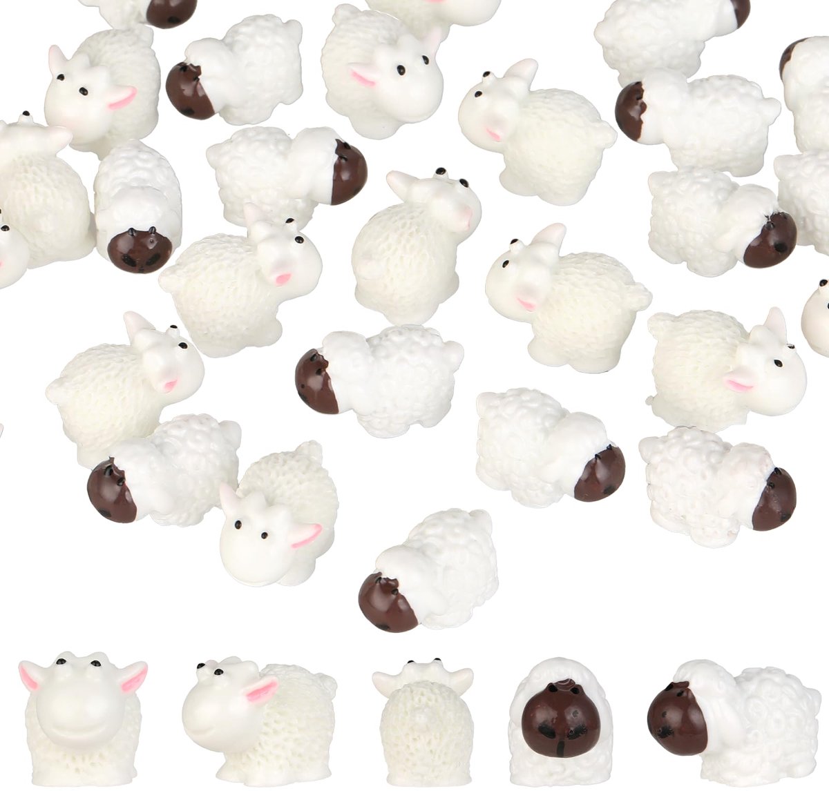 30 stuks mini schaap miniatuur hars figuren wit en bruin gezicht - kleine standbeeld voor miniatuur tuin decoratie, moslandschap, DIY-handwerk