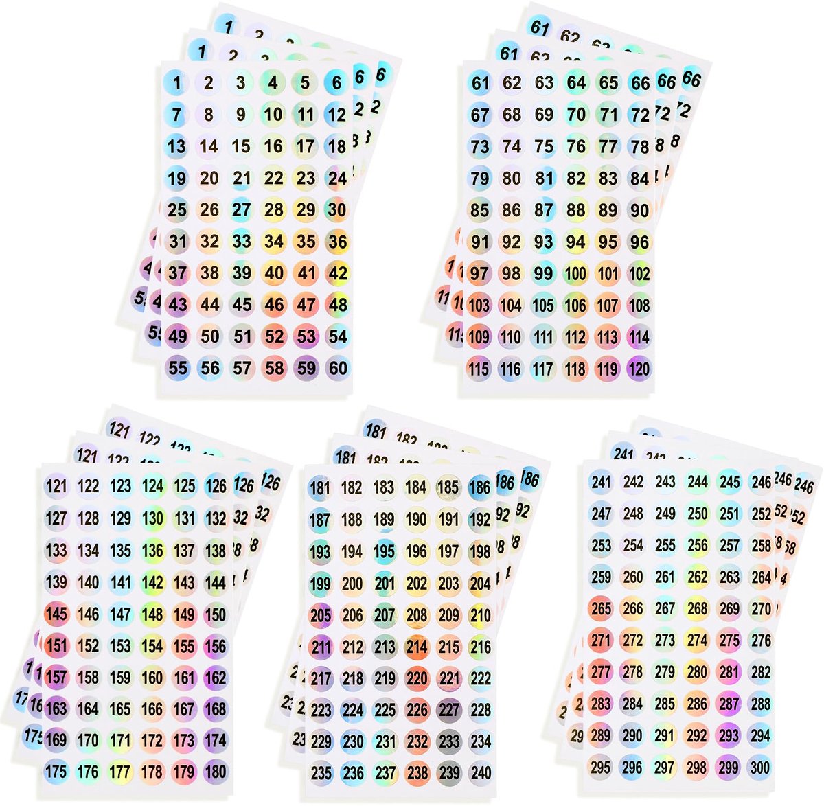 simarro Zelfklevende nummerstickers (nummer 1-300), 15 vel nummer ronde etiketten laser waterdichte stickers inventaris stickers etiketten sticker voor school kantoor