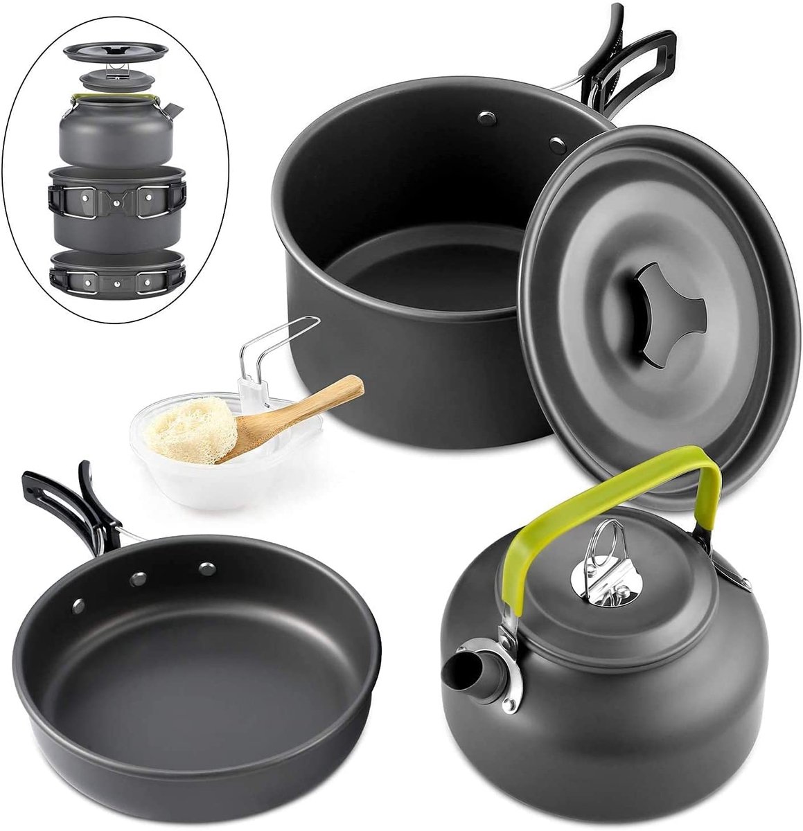 Kookgerei, 10 stuks, voor kamperen, outdoor, wandelen, picknick, BBQ, opvouwbare campingpannen, FDA-gecertificeerd