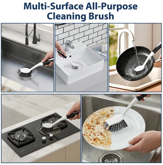 Afwasborstel,2 stuks Duurzame Borstel Keukenborstel, Antislip Handgreep met Schraper, voor Keuken, Badkamer, Tegels en Pannen met Ergonomische Grip,Zwart — afbeelding 5