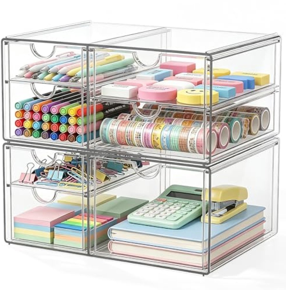 Huis Geluk Make-up organizer met 7 laden, transparant bureau-organizer, stofbestendige ladebox voor make-up sieraden en kantoorbenodigdheden