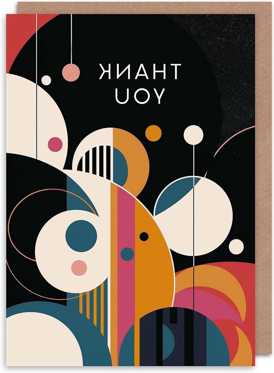 Bedankkaart Geometrisch - Wenskaart Mannen - Persoonlijke Boodschap - Zwart Abstract Design - 17.5 x 12.5 cm - Zwart