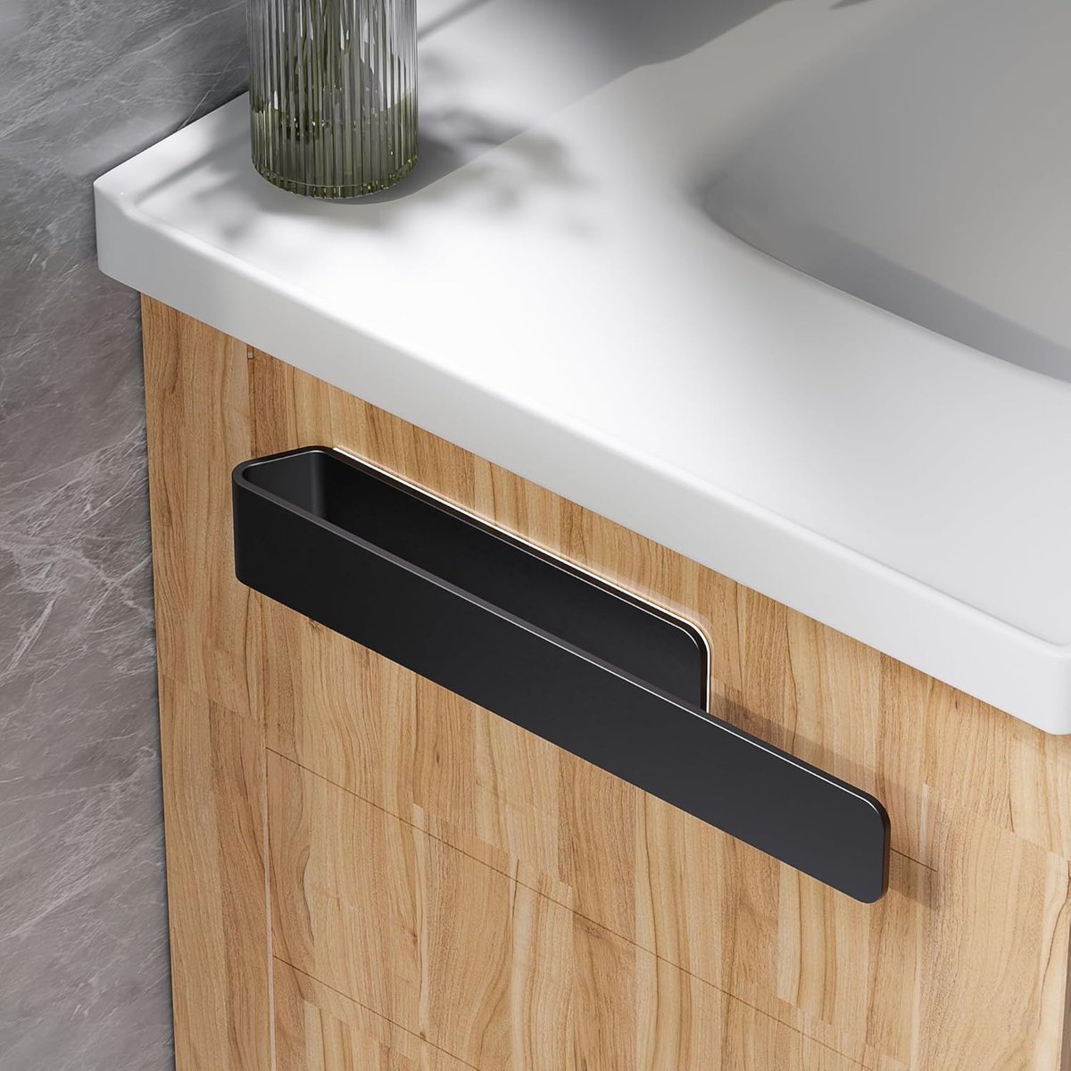 handdoekhouder, handdoekhouder zonder boren, aluminium volledig metalen handdoekstang voor badkamer en keuken (Verpakking met 2, Zwart)