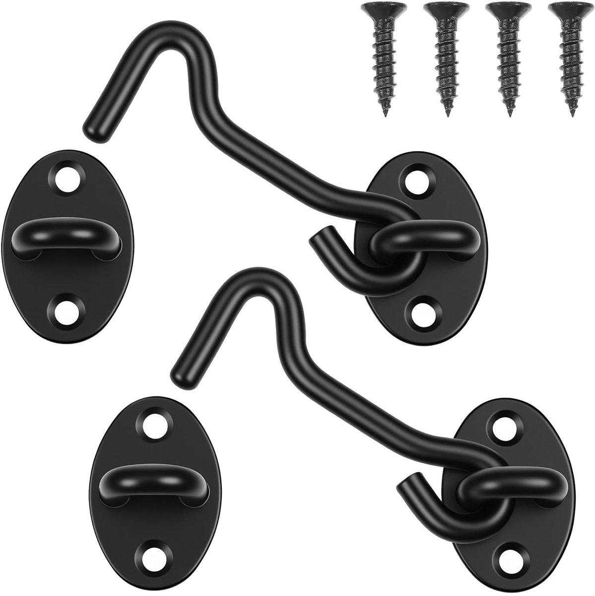 3 Inch Privacy Haak en Oogvergrendeling Schuifdeur Lock Oog met Schroeven Roestvrij Staal Cabine Haken voor Gates Luiken Raamhekken Kasten Schuren Garagedeur Indoor Outdoor Gebruik Zwart 2 Pack