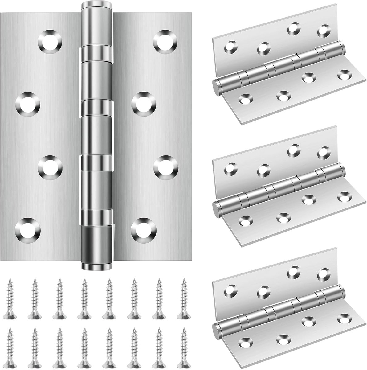Scharnieren, zware belasting, 100 × 76 × 13 mm, Bolatus scharnieren, inklapbaar, zilver met 8 gaten, deur kogellagerscharnieren roestvrij staal met schroeven, scharnieren voor massieve deuren