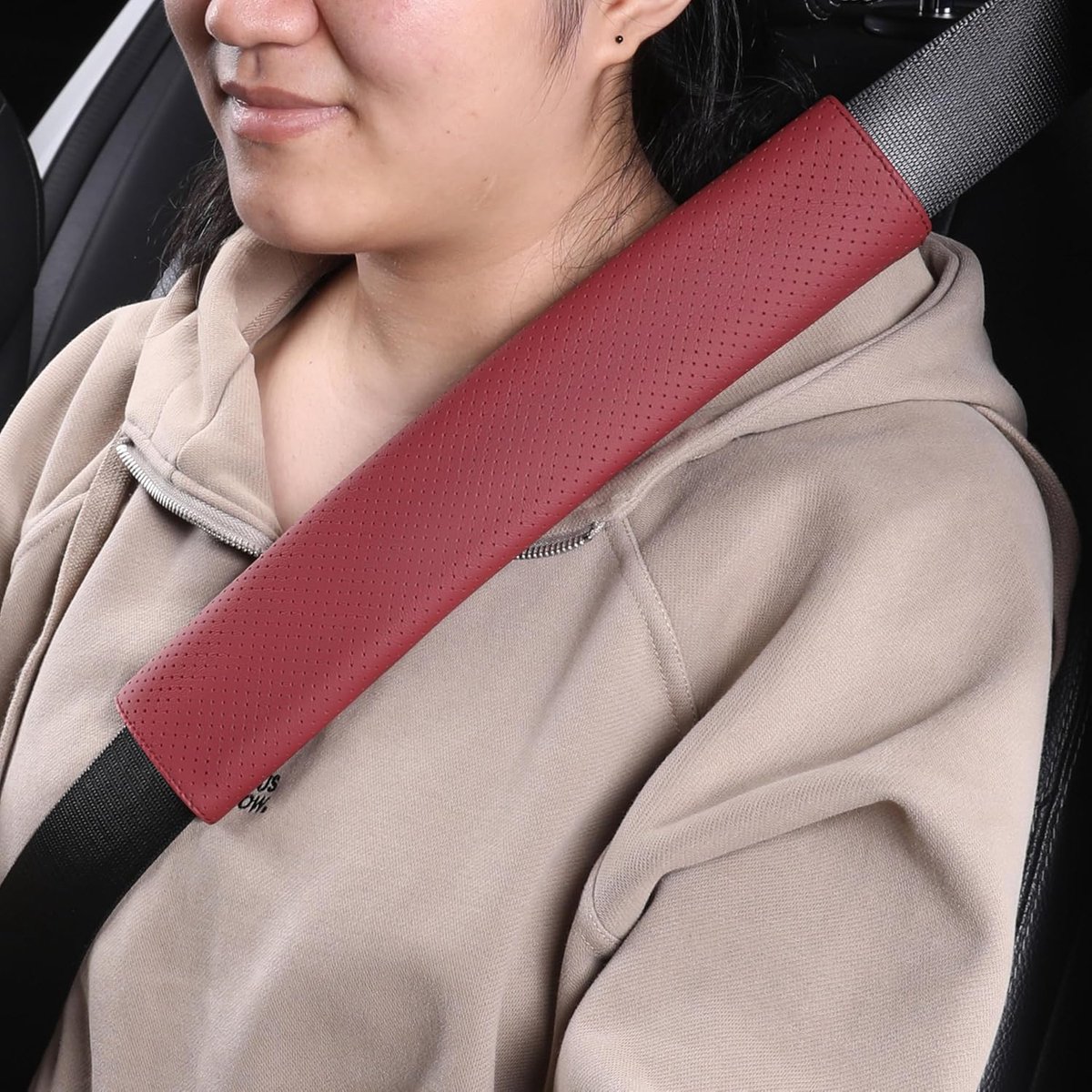 1P echt koeienhuid lederen veiligheidsgordelhoes pad, auto veiligheidsgordelhoezen riem schouderkussen voor bestuurder accessoires, rugzak, schoudertas