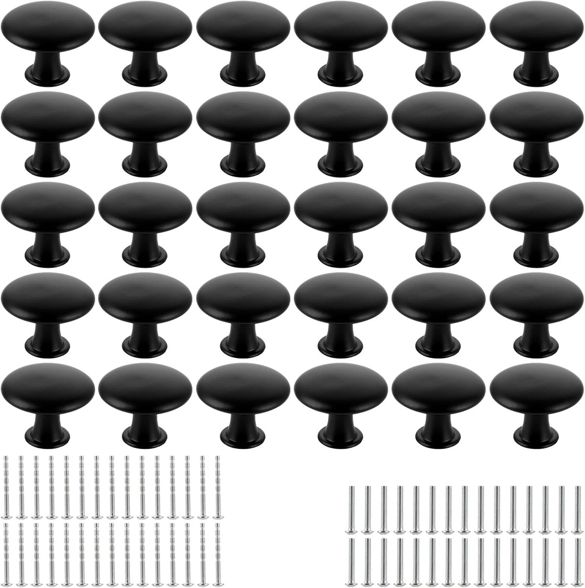30 stuks meubelknoppen zwart, 30 mm ronde kastknoppen zwart, roestvrij staal kastknoppen met schroeven, moderne kastknoppen voor laden, kasten, garderobes