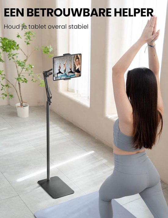 vloerstandaard, 360-graden opvouwbare iPad-standaard, verstelbare tabletstandaard voor iPad/Kindle/telefoon/Tabs/E-readers of andere 4,7 ~ 12,9-inch schermapparaten (zwart) — afbeelding 3