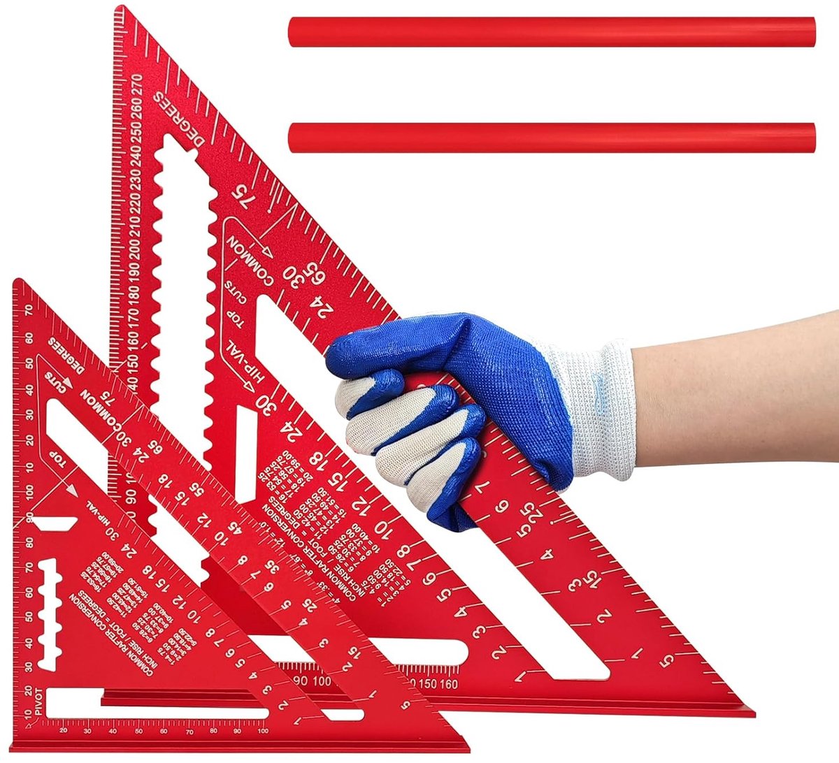 SnelShoppen - 2 Stuks Timmermanshoek 180 mm & 300 mm - Precisie Aanslaghoek voor Exacte 45° en 90° Meting - Metalen Timmermanshoek Gereedschap voor Ho